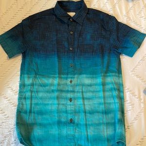 EUC Men's American Eagle Ombre Short Sleeve Button Up Shirt Size XS Blue & Teal